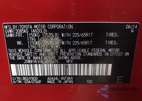 2014 Toyota Rav4 Le from USA, damaged, VIN JTMBFREV4EJ010435